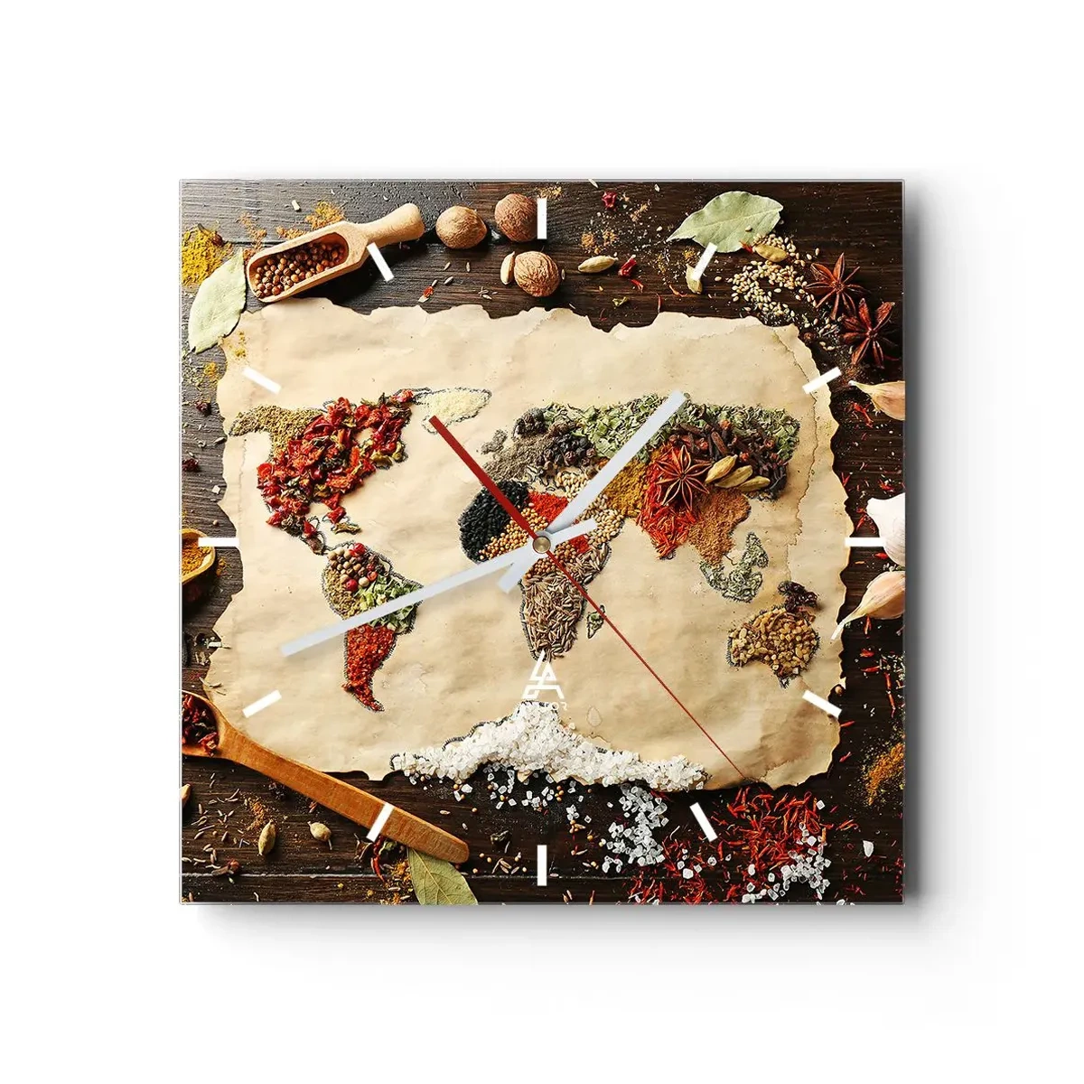Wanduhr - Glasuhr - Alle Aromen der Welt - 40x40 cm