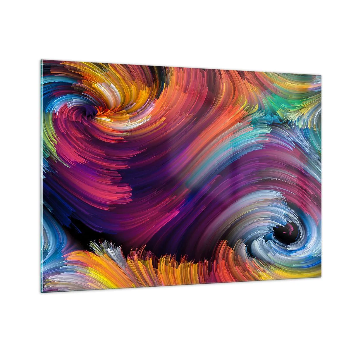 Glasbild - Bild auf glas - Bunte Wirbel und dynamische Pinselstriche in Abstraktion - 100x70cm - Der Beginn einer neuen Welt - Moderne Wanddekoration für Wohnzimmer und Schlafzimmer ARTTOR