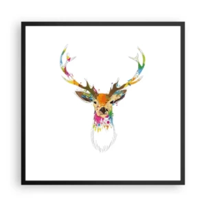 Poster in einem schwarzem Rahmen - Ein mildes Reh in Farbe getaucht - 60x60 cm