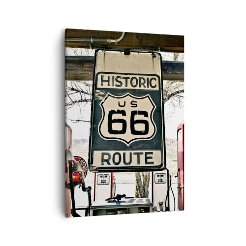 Bild auf Leinwand - Leinwandbild - Historische Tankstelle an der Route 66 - 50x70cm - Amerikanische Retro-Reise - Moderne Wanddekoration für Wohnzimmer und Schlafzimmer ARTTOR