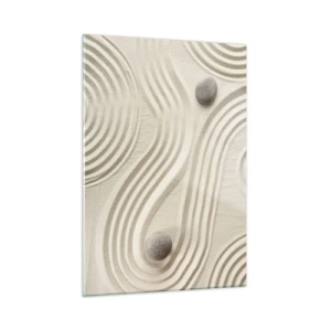 Glasbild - Bild auf glas - Minimalistischer Sand mit Steinen und geometrischen Mustern - 50x70cm - Ein Hauch von Wärme - Moderne Wanddekoration für Wohnzimmer und Schlafzimmer ARTTOR