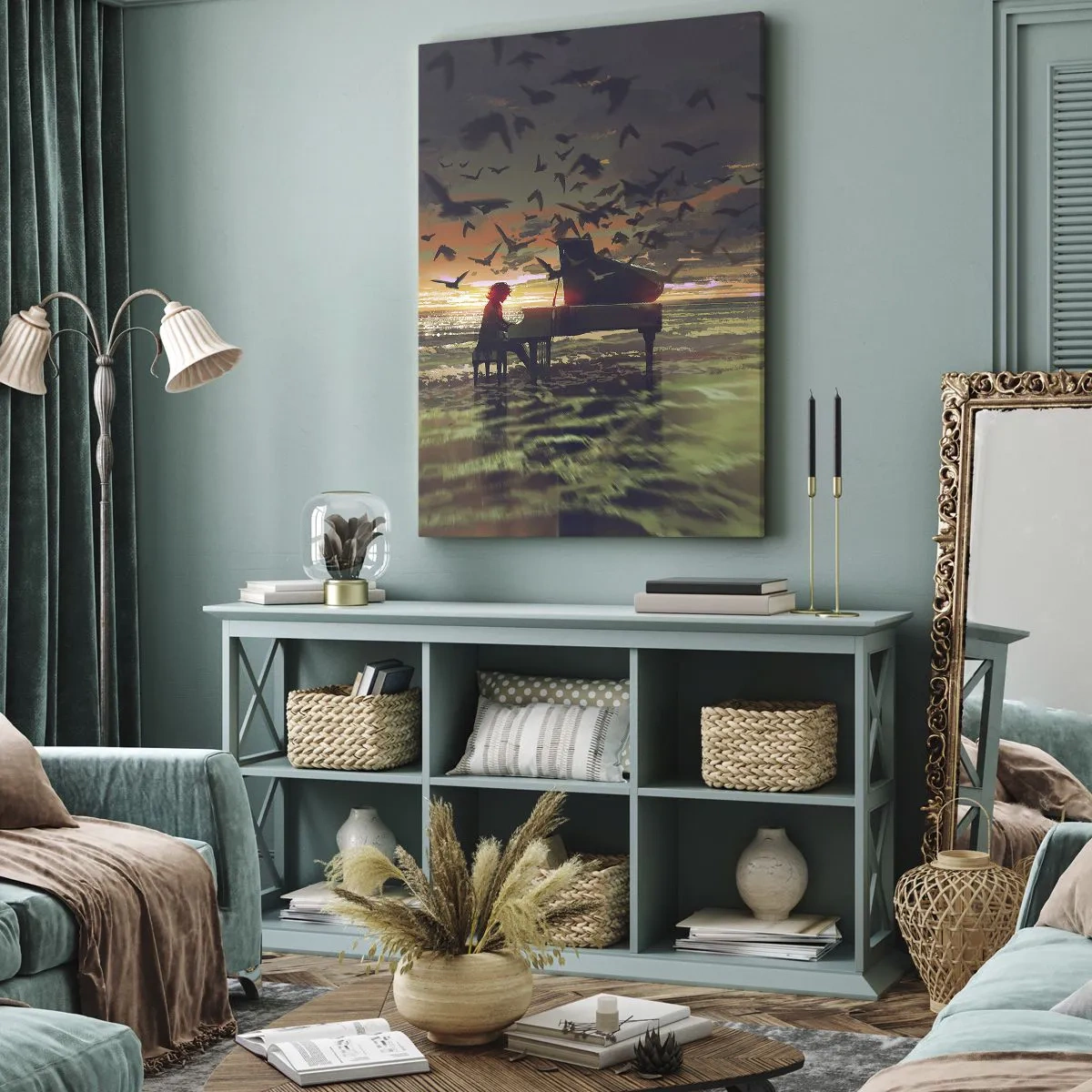 Bild auf Leinwand - Leinwandbild - Konzert für Klavier und Wellen - 45x80 cm