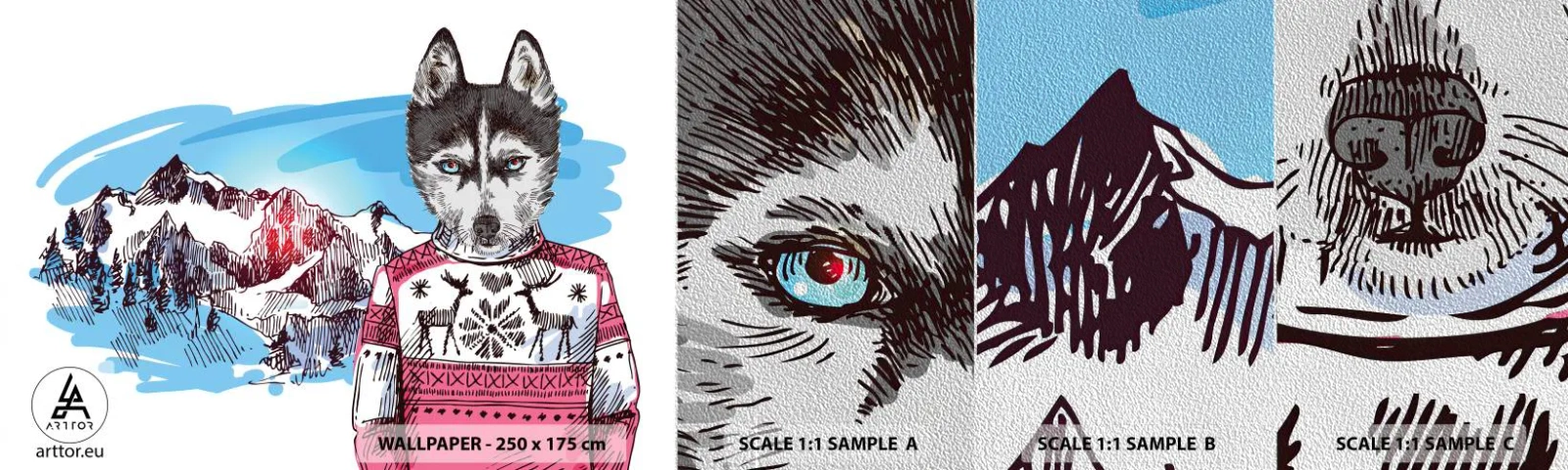 Fototapeten Muster Premium Sand - Ein Wolf in Schafwolle - Abstraktion, Wolf, Für Kinder - 100x30 cm