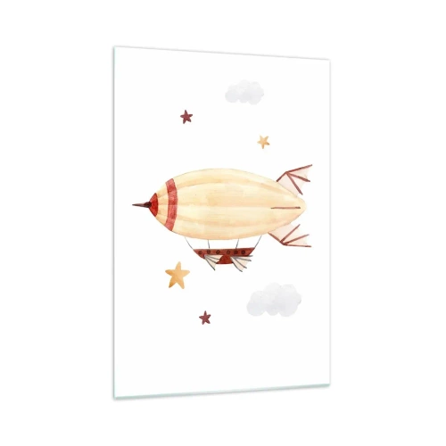Glasbild - Bild auf glas - Ein handbemaltes Luftschiff vor Sternenhimmel - 70x100cm - Luftschiff - Moderne Wanddekoration für Wohnzimmer und Schlafzimmer ARTTOR
