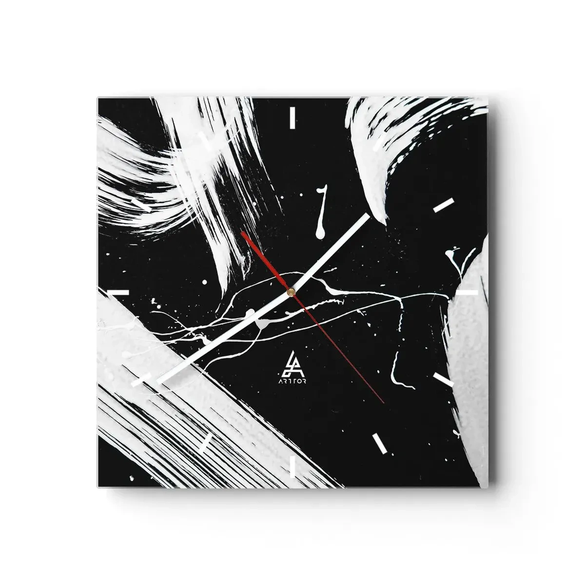 Wanduhr - Glasuhr - Abstrakte weiße Striche auf schwarzem Hintergrund - 30x30cm - Dunkelheit durchbrechen - Moderne Wanddekoration für Wohnzimmer und Schlafzimmer ARTTOR