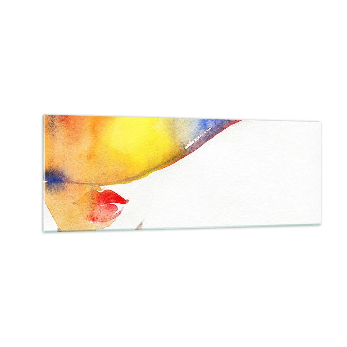 Glasbild - Bild auf glas - Ein minimalistisches Aquarellgemälde des Profils einer Frau mit einem bunten Hut. - 140x50cm - Bildnis einer Dame - Moderne Wanddekoration für Wohnzimmer und Schlafzimmer ARTTOR