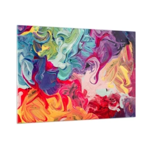 Glasbild - Bild auf glas - Abstrakte bunte Farbstreifen auf Leinwand in intensiven Farben - 100x70cm - Die Geburt der Farben - Moderne Wanddekoration für Wohnzimmer und Schlafzimmer ARTTOR