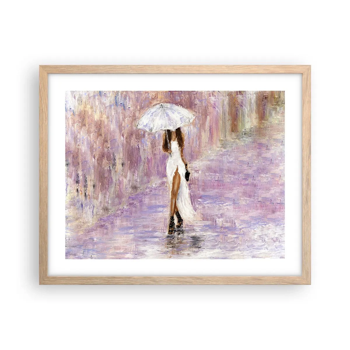 Poster in einem Rahmen aus heller Eiche - Im lila Regen - 50x40 cm