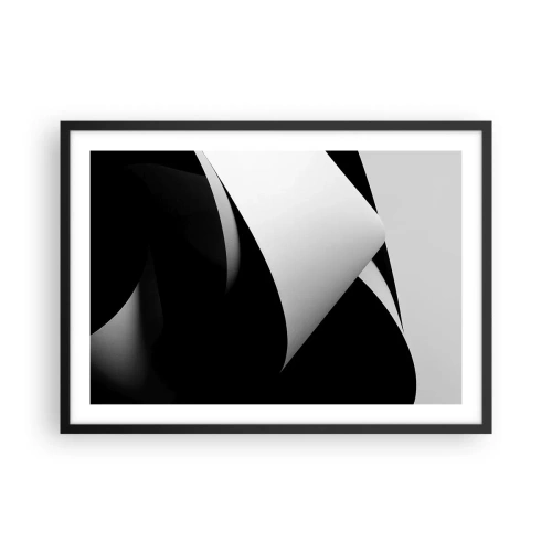 Poster in einem schwarzem Rahmen - Abstrakte Formen in Schwarz und Weiß mit auffälligen Kontrasten - 70x50cm - Lichtflächen aus der Schattentiefe - Moderne Wanddekoration für Wohnzimmer und Schlafzimmer ARTTOR