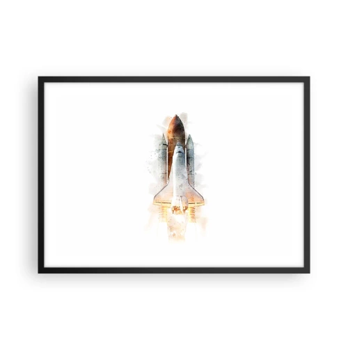 Poster in einem schwarzem Rahmen - Eine künstlerische Aquarell-Interpretation eines startenden Space Shuttles - 70x50cm - Entdecker für den Anfang - Moderne Wanddekoration für Wohnzimmer und Schlafzimmer ARTTOR