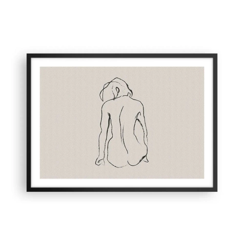 Poster in einem schwarzem Rahmen - Eine subtile Skizze der Silhouette eines Mädchens von hinten - 70x50cm - Mädchenakt - Moderne Wanddekoration für Wohnzimmer und Schlafzimmer ARTTOR