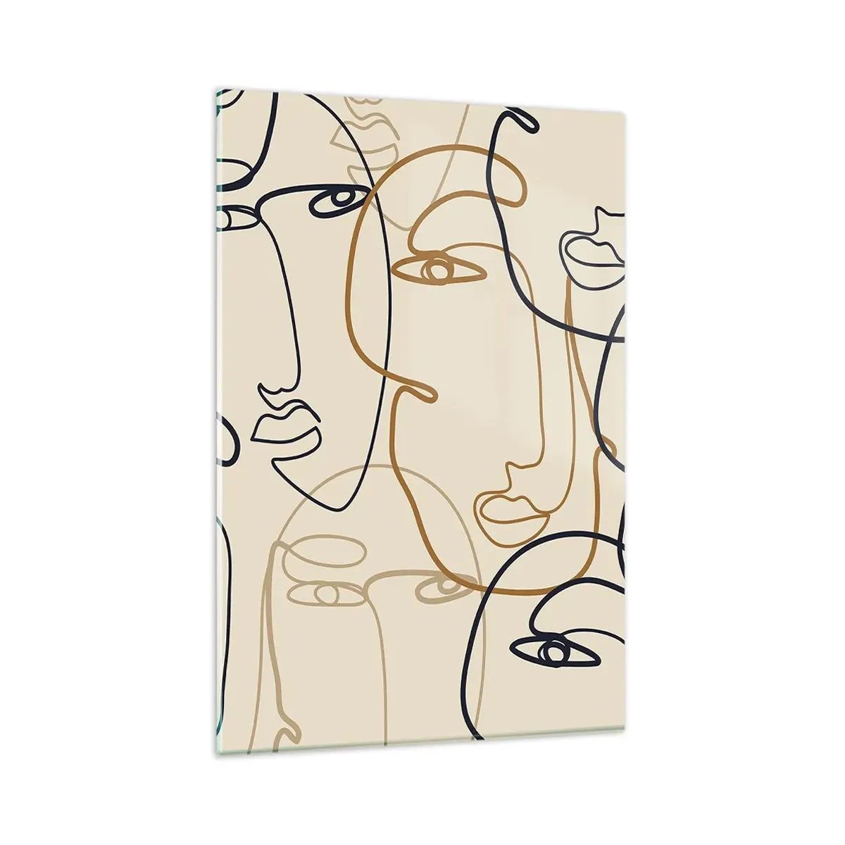 Glasbild - Bild auf glas - Minimalistische Strichzeichnungen von Gesichtern auf hellem Hintergrund - 80x120cm - Das Porträt wird multipliziert - Moderne Wanddekoration für Wohnzimmer und Schlafzimmer ARTTOR