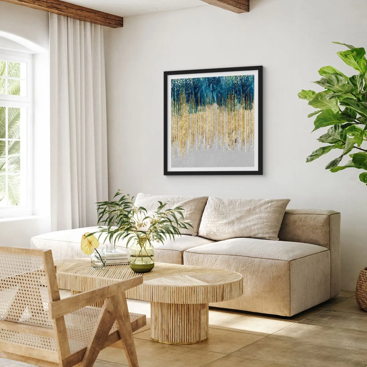 Poster in einem schwarzem Rahmen - Vergoldete Grenze - 60x60 cm