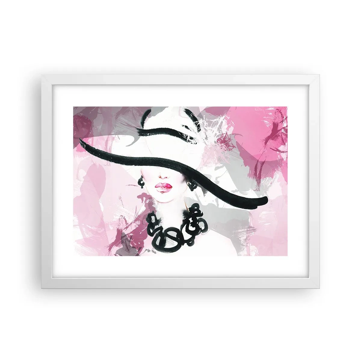 Poster in einem weißen Rahmen - Bildnis einer Dame in Schwarz und Pink - 40x30 cm