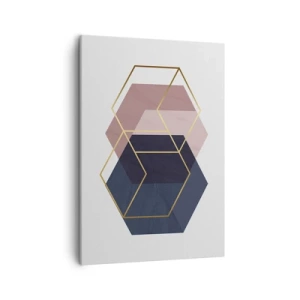 Bild auf Leinwand - Leinwandbild - Geometrische Formen in goldenen Linien auf pastellfarbenem Hintergrund - 50x70cm - Die Kraft der Einfachheit - Moderne Wanddekoration für Wohnzimmer und Schlafzimmer ARTTOR