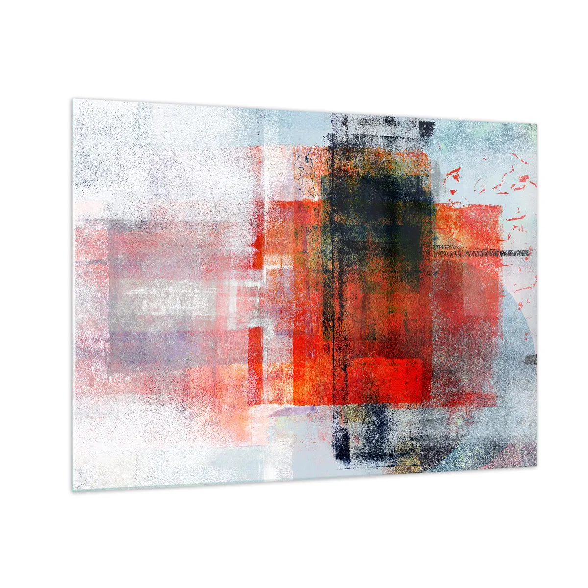 Glasbild - Bild auf glas - Geometrische Abstraktion in intensiven Rot- und Schwarztönen. - 70x50cm - Komposition leuchtet - Moderne Wanddekoration für Wohnzimmer und Schlafzimmer ARTTOR