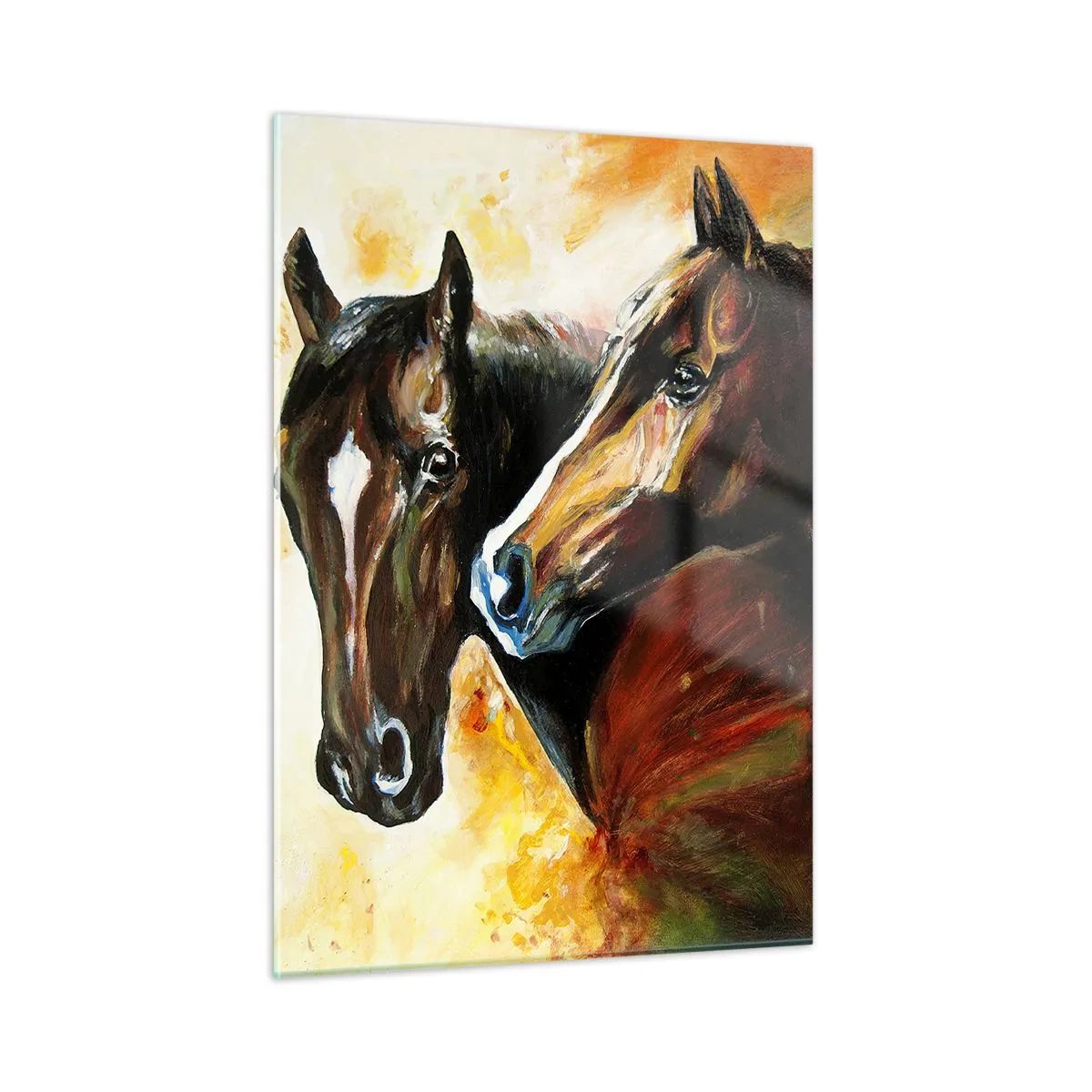 Glasbild - Bild auf glas - Zwei Pferde in einer kunstvollen, dynamischen Komposition - 50x70cm - Doppelt anmutig - Moderne Wanddekoration für Wohnzimmer und Schlafzimmer ARTTOR