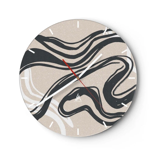 Wanduhr - Glasuhr - Schwarze Kurven auf beigem Hintergrund im grafischen Stil - 30x30cm - Vervielfachter Ausdruck - Moderne Wanddekoration für Wohnzimmer, Küche und Schlafzimmer ARTTOR