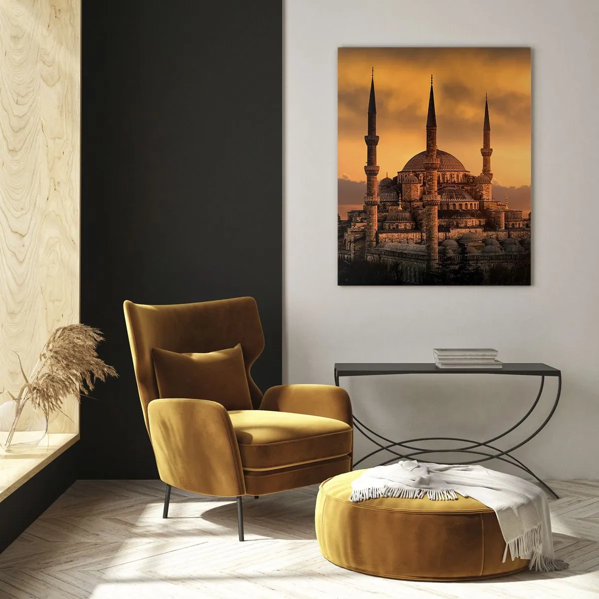 Glasbild - Bild auf glas - Die Blaue Moschee vor der Kulisse des Sonnenuntergangs - 50x70cm - Gott ist großartig - Moderne Wanddekoration für Wohnzimmer und Schlafzimmer ARTTOR