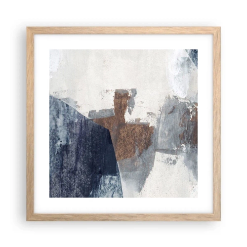 Poster in einem Rahmen aus heller Eiche - Blaue und braune Formen - 40x40 cm