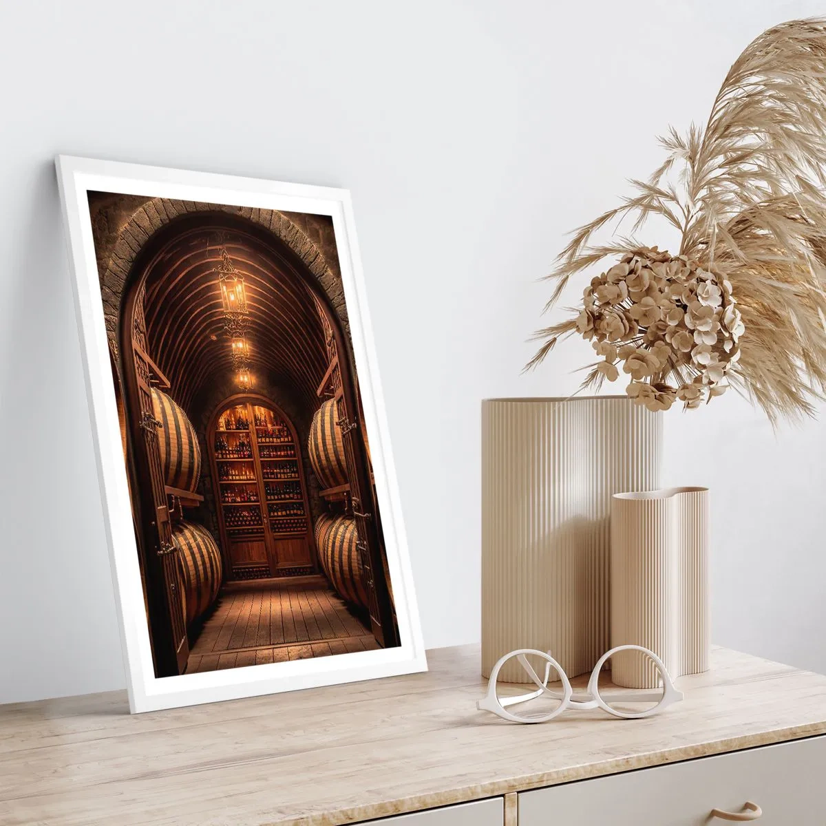 Poster in einem weißen Rahmen - Stimmungsvoller Keller - 70x100 cm