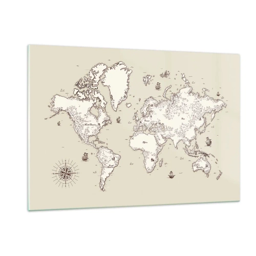 Glasbild - Bild auf glas - Eine stilisierte Weltkarte in einer klassischen Version - 120x80cm - Reise um die Welt - Moderne Wanddekoration für Wohnzimmer und Schlafzimmer ARTTOR