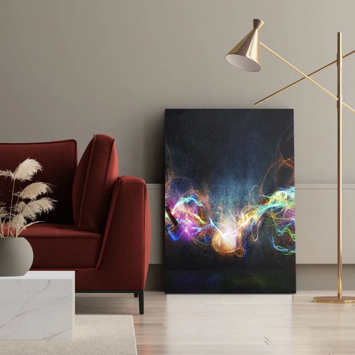 Bild auf Leinwand - Leinwandbild - Bunte Lichtblitze in einer abstrakten Komposition - 70x100cm - Freudig gegen die Dunkelheit - Moderne Wanddekoration für Wohnzimmer und Schlafzimmer ARTTOR