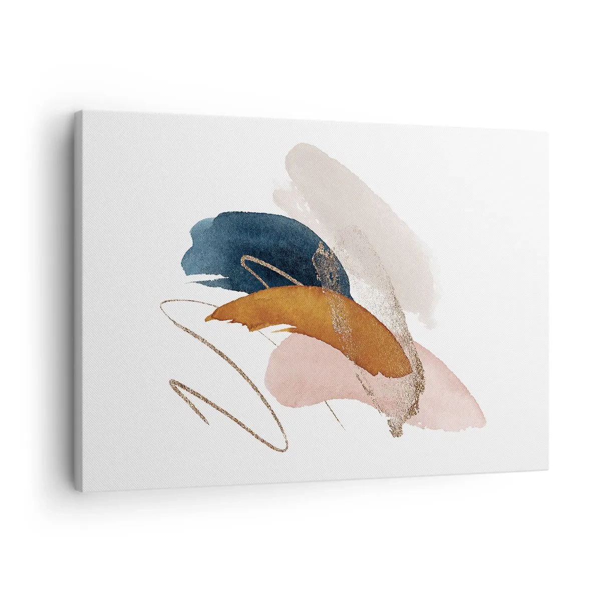 Bild auf Leinwand - Leinwandbild - Abstrakte Striche in Pastellfarben mit goldenen Akzenten - 70x50cm - Geflügelte Komposition - Moderne Wanddekoration für Wohnzimmer und Schlafzimmer ARTTOR
