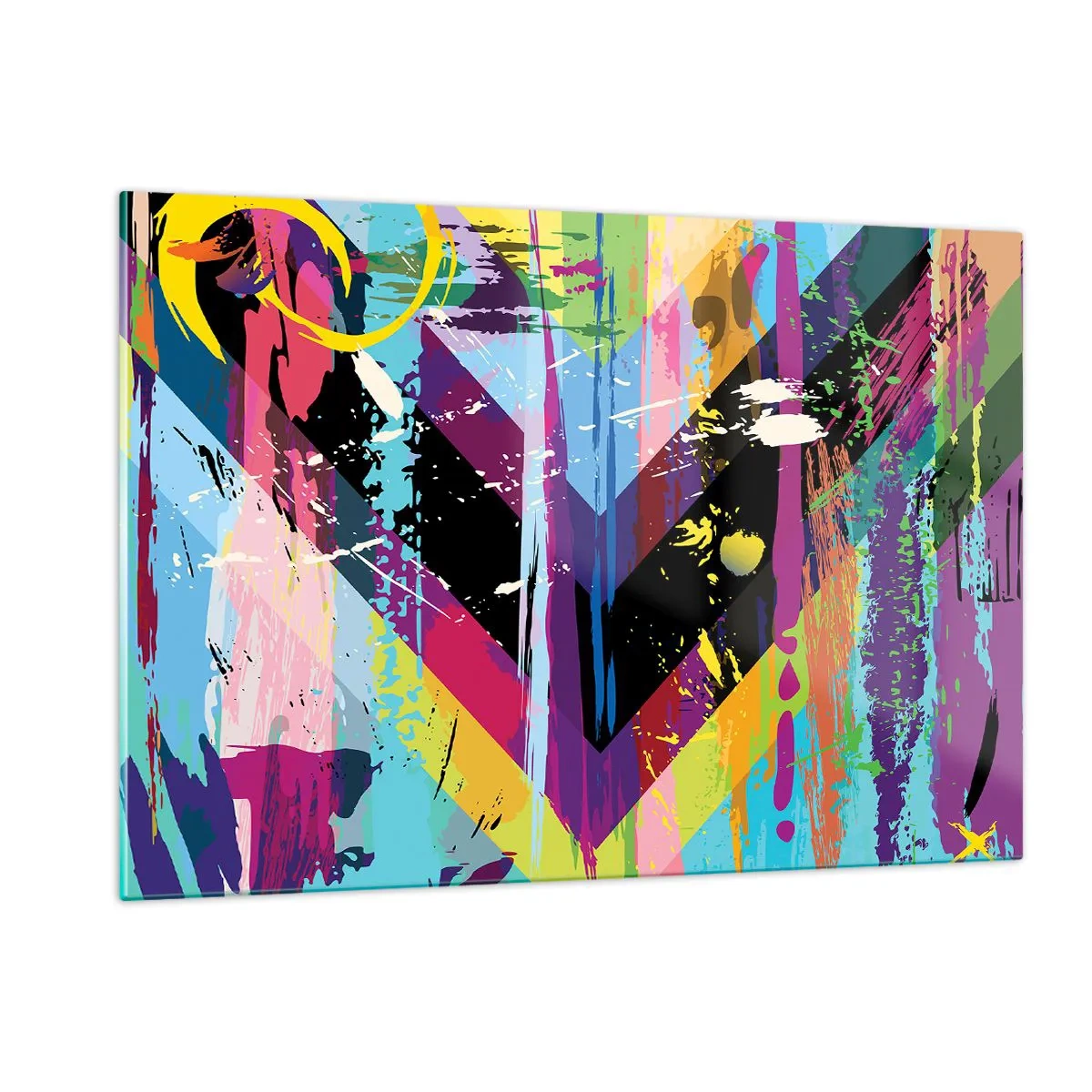 Glasbild - Bild auf glas - Bunte Abstraktion mit dynamischen Formen und intensiven Farben - 120x80cm - Von oben nach unten - Moderne Wanddekoration für Wohnzimmer und Schlafzimmer ARTTOR