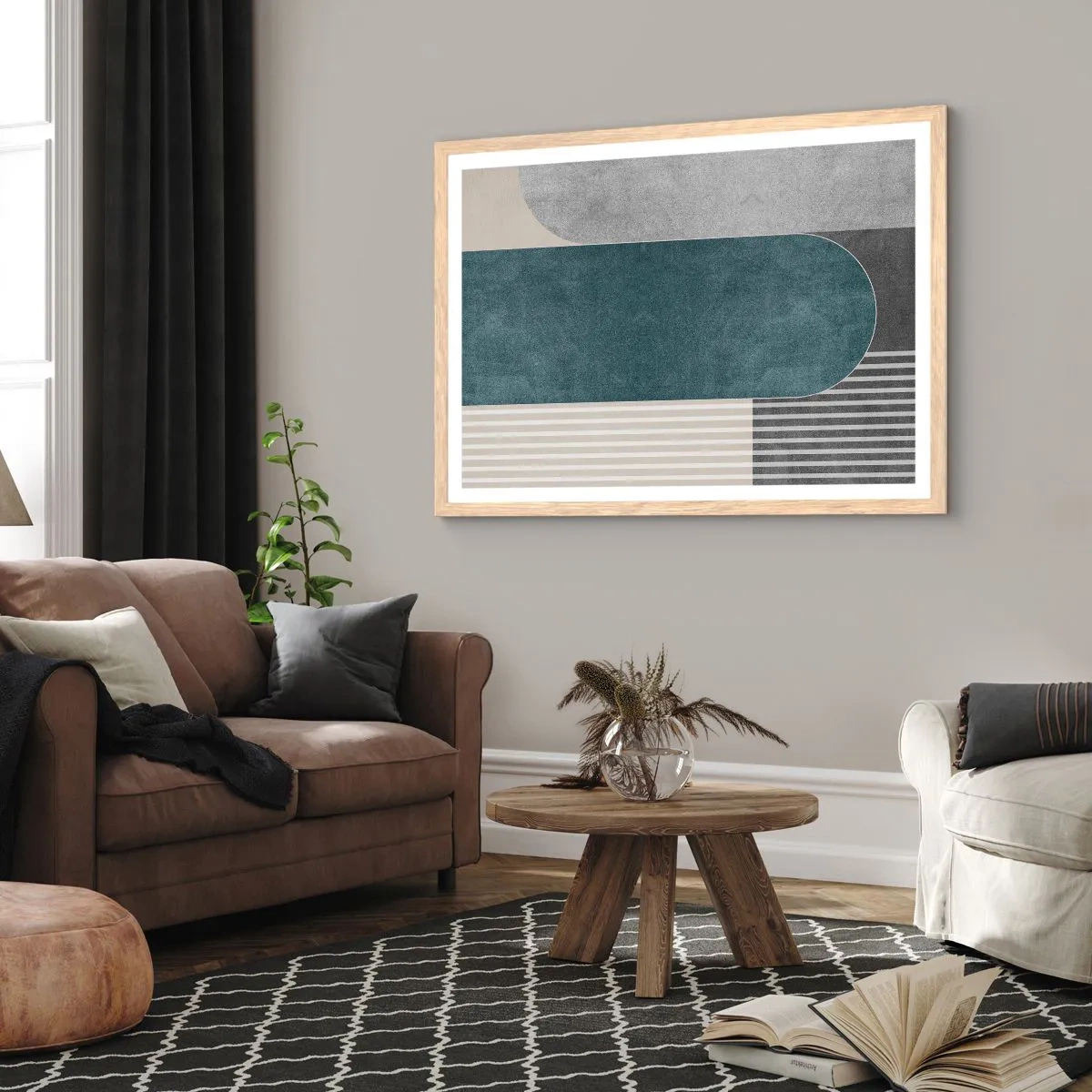 Poster in einem Rahmen aus heller Eiche - Komposition auf der Ebene - 100x70 cm