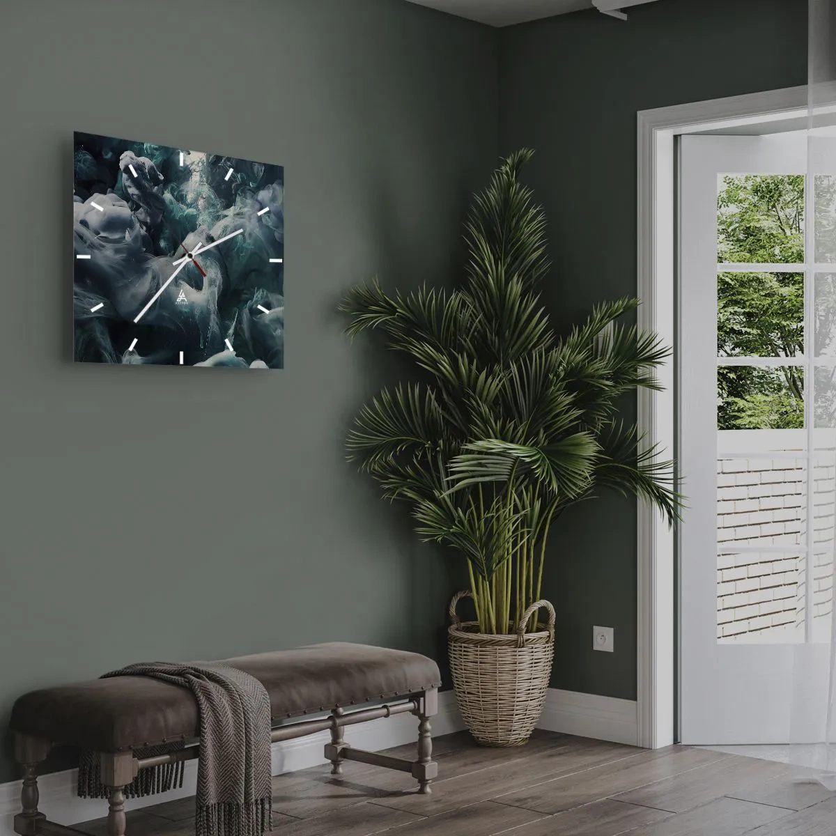 Wanduhr - Glasuhr - Farbbewegung - 30x30 cm