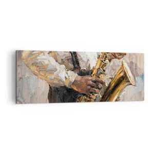 Bild auf Leinwand - Leinwandbild - Ein Musiker, der Saxophon in einem künstlerischen Stil spielt - 140x50cm - Zeit fürs Solo - Moderne Wanddekoration für Wohnzimmer und Schlafzimmer ARTTOR