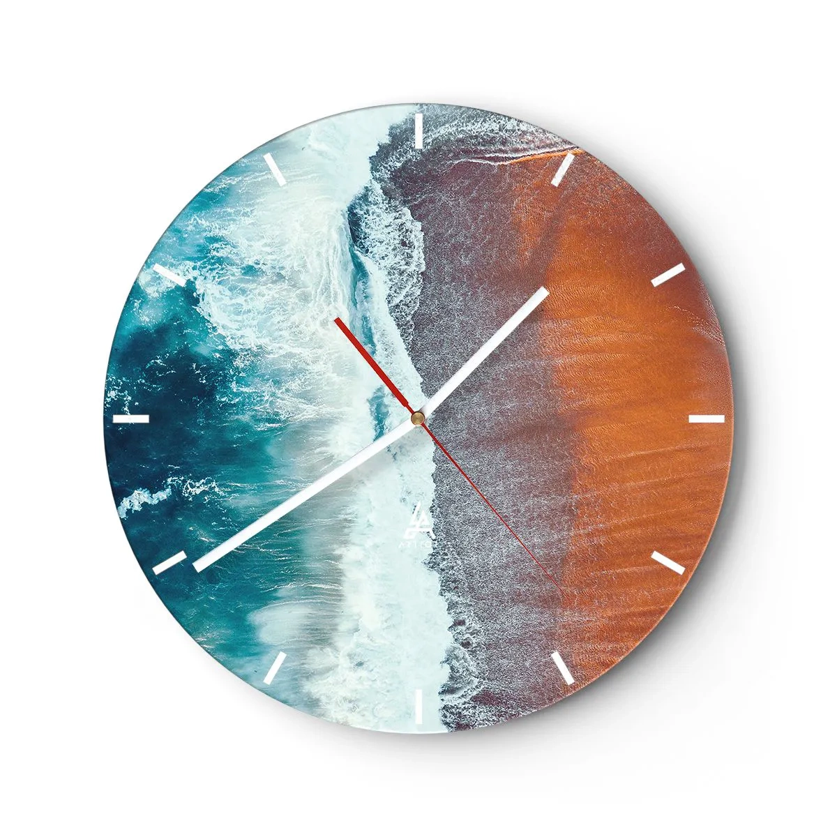 Wanduhr - Glasuhr - Luftaufnahme des Ozeans und des Orange Beach - 30x30cm - Berührung des Ozeans - Moderne Wanddekoration für Wohnzimmer, Küche und Schlafzimmer ARTTOR