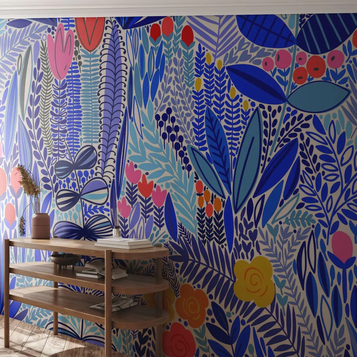 Selbstklebende Fototapete Deluxe Sticker - Hawaiianischer Garten - Blumen, Blätter, Wiese - 100x70 cm