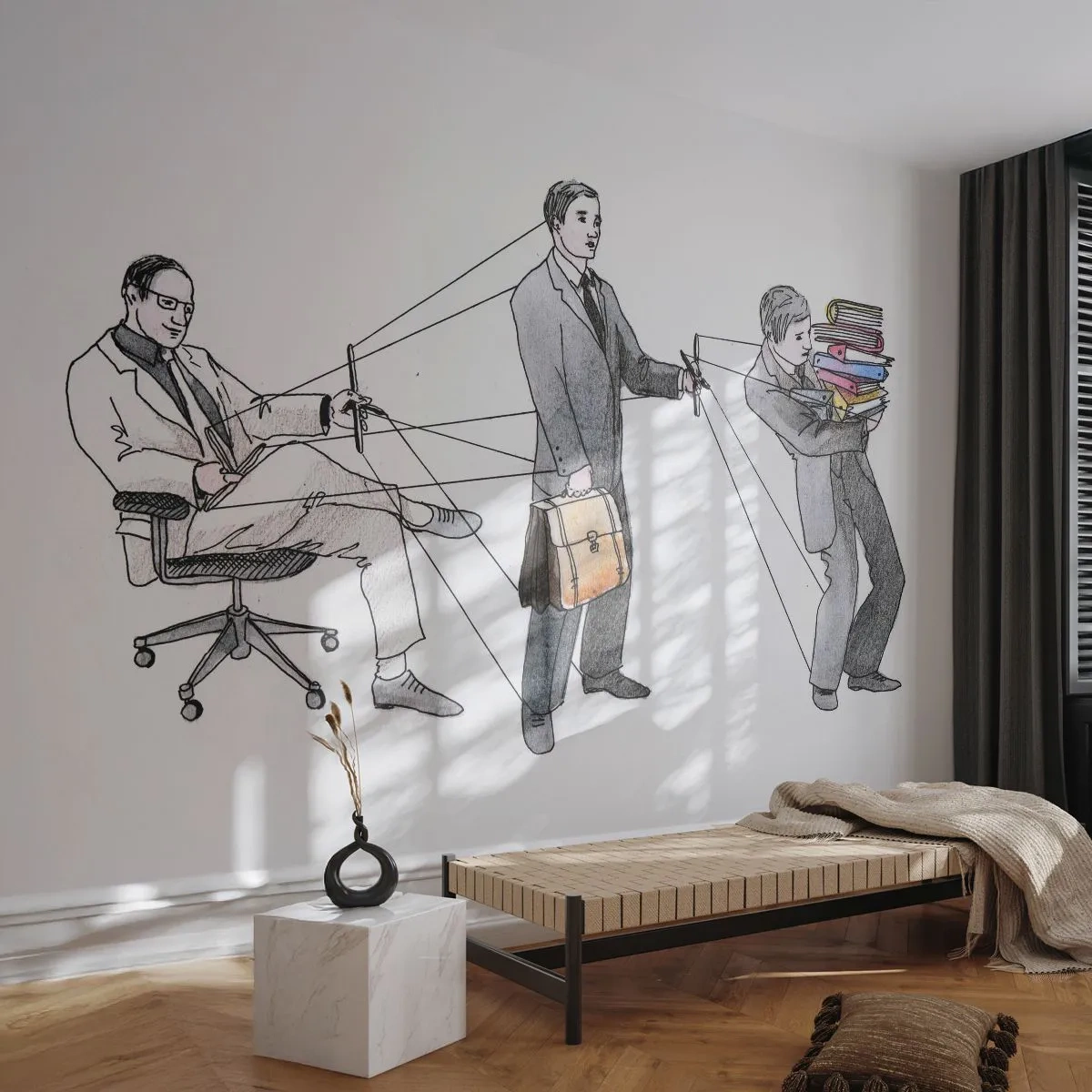 Fototapete Premium Sand - Die Machthierarchie in der satirischen Illustration - 100x70cm - Jeder hat seinen Meister - Moderne Wanddekoration für Wohnzimmer und Schlafzimmer ARTTOR