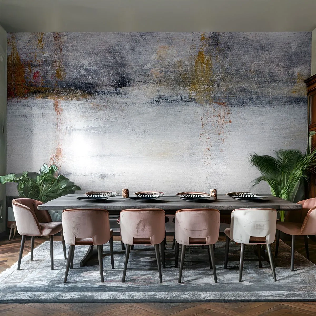 Fototapete Standard Eco - Abstrakte Komposition in Weiß, Grau und Gold - 100x70cm - Hinter dem Luftvorhang - Moderne Wanddekoration für Wohnzimmer und Schlafzimmer ARTTOR