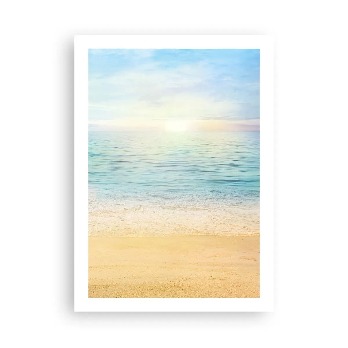 Poster - Friedlicher Blick auf den Strand und das Meer bei Sonnenaufgang - 50x70cm - Großes Blau - Moderne Wanddekoration für Wohnzimmer und Schlafzimmer ARTTOR