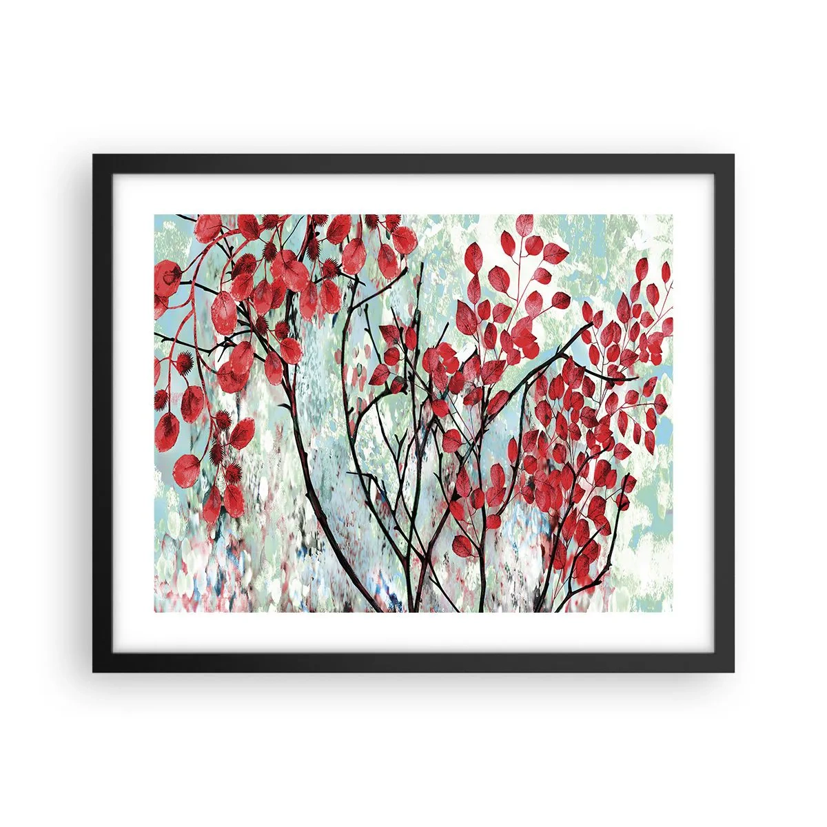 Poster in einem schwarzem Rahmen - Baum in Scharlachrot - 50x40 cm