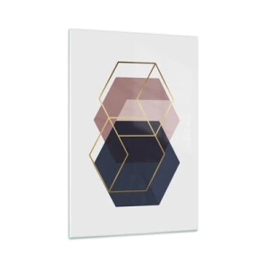 Glasbild - Bild auf glas - Geometrische Formen in goldenen Linien auf pastellfarbenem Hintergrund - 70x100cm - Die Kraft der Einfachheit - Moderne Wanddekoration für Wohnzimmer und Schlafzimmer ARTTOR