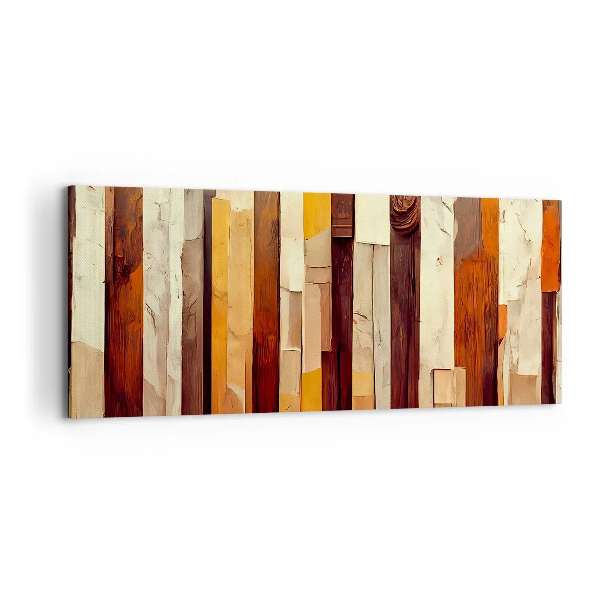 Bild auf Leinwand - Leinwandbild - Geometrische Komposition in Holz- und Goldtönen - 120x50cm - Hymne der Waldbäume - Moderne Wanddekoration für Wohnzimmer und Schlafzimmer ARTTOR