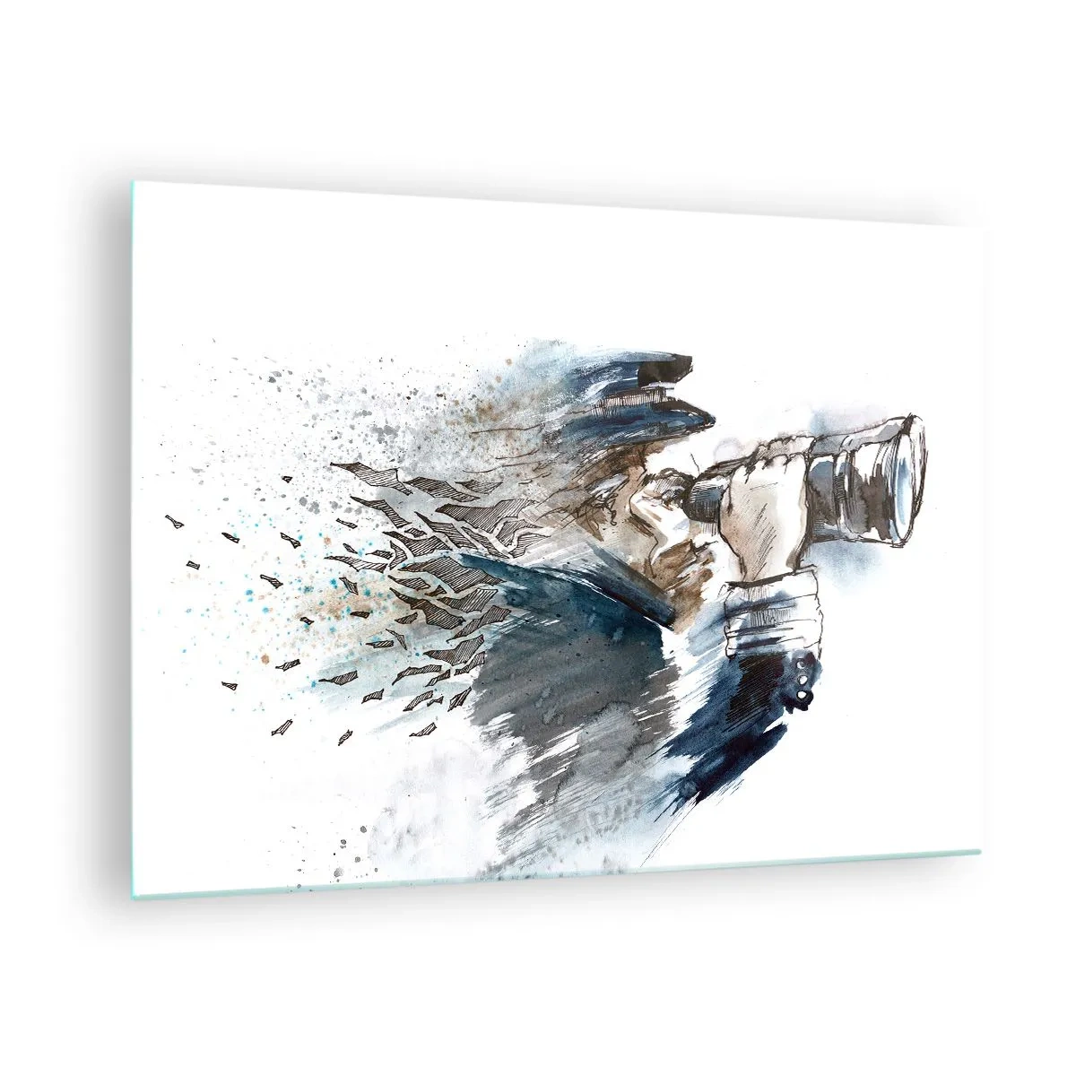Glasbild - Bild auf glas - Ein Mann mit Fernglas in einer dynamischen Aquarellkomposition - 70x50cm - Zehn auf der Beaufort-Skala! - Moderne Wanddekoration für Wohnzimmer und Schlafzimmer ARTTOR