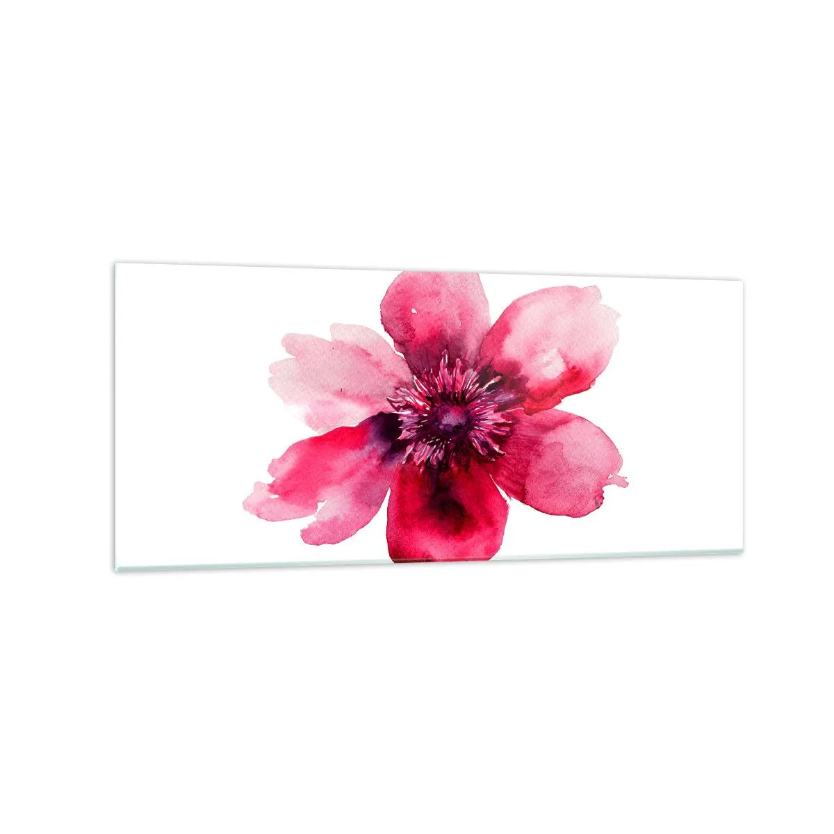Glasbild - Bild auf glas - Rosa Blume im Aquarellstil auf weißem Hintergrund - 120x50cm - Ein nach Karmin duftender Kuss - Moderne Wanddekoration für Wohnzimmer und Schlafzimmer ARTTOR