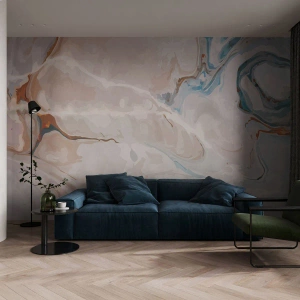 Selbstklebende Fototapete Deluxe Sticker - Blau schlängelt sich unter dem Weiß - Abstraktion, Stück, Modernes Muster - 400x280 cm