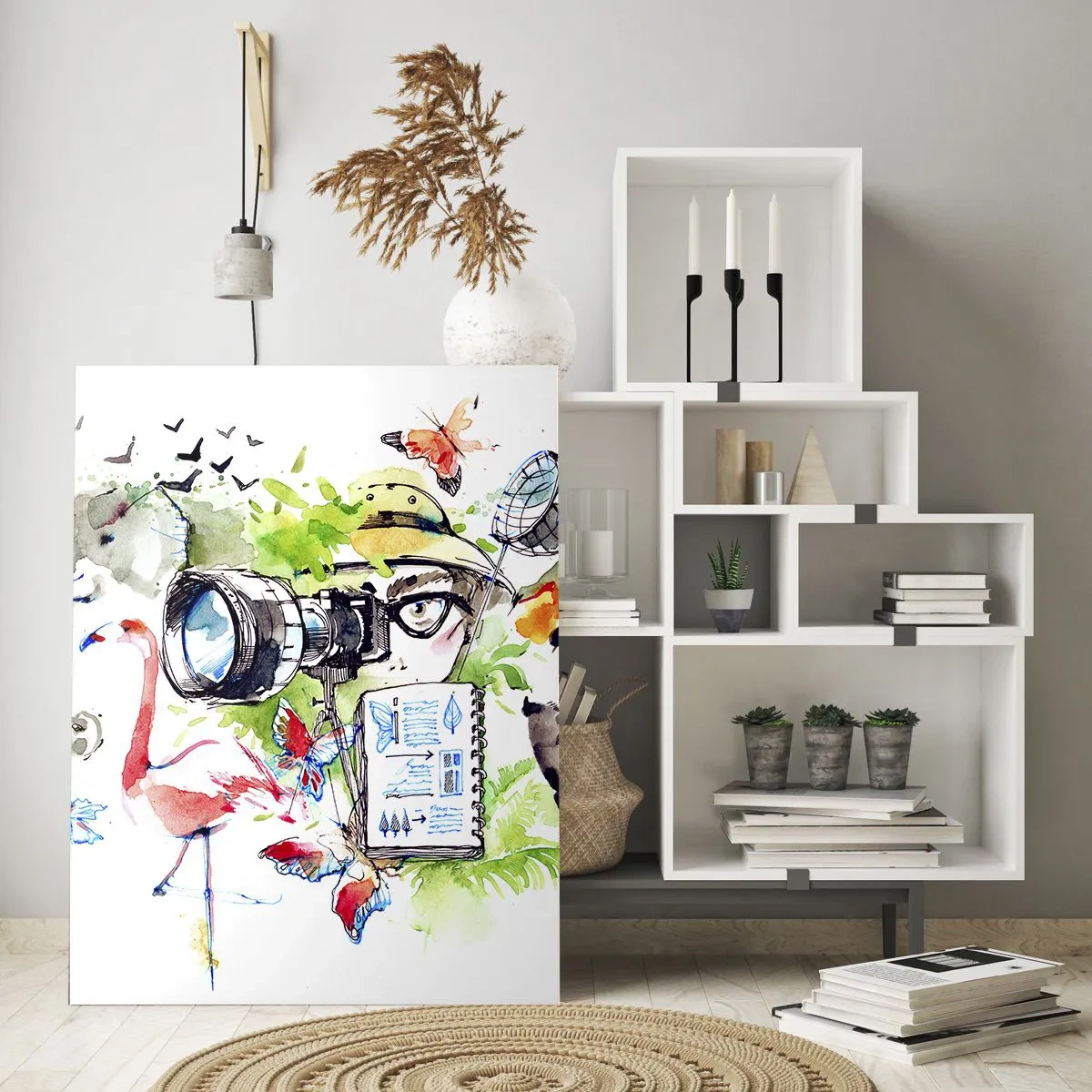 Glasbild - Bild auf glas - Bunte Grafiken mit Natur- und Safari-Themen - 70x100cm - In der Linse eines Reisenden - Moderne Wanddekoration für Wohnzimmer und Schlafzimmer ARTTOR