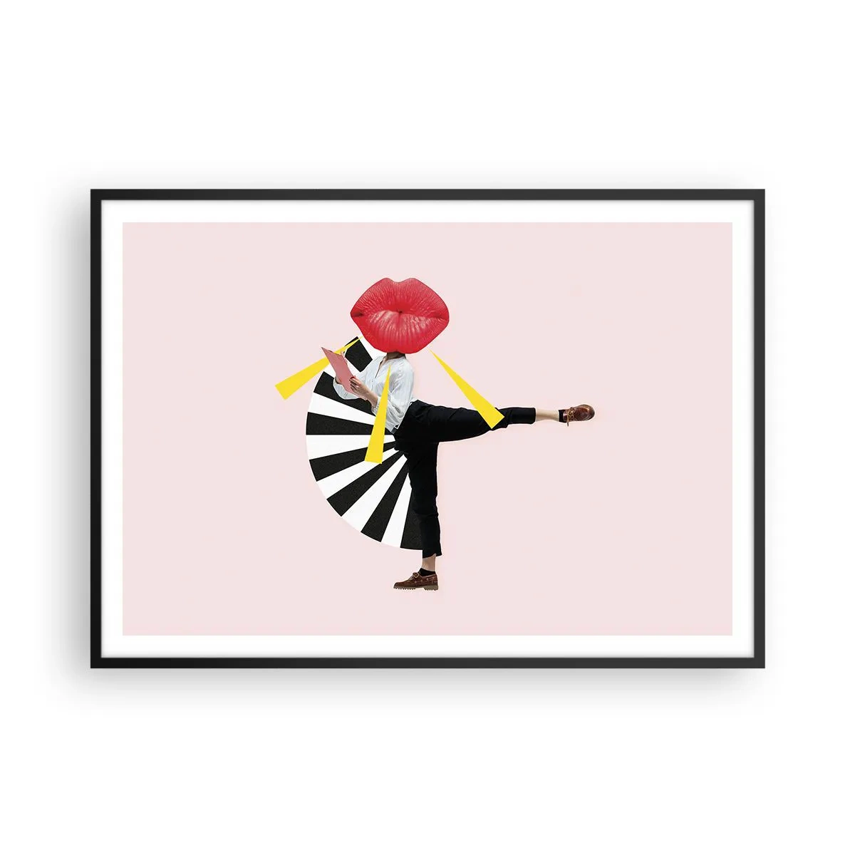 Poster in einem schwarzem Rahmen - Surrealistische Figur mit Mund und geometrischen Elementen - 100x70cm - Surreale Pop-Art - Moderne Wanddekoration für Wohnzimmer und Schlafzimmer ARTTOR