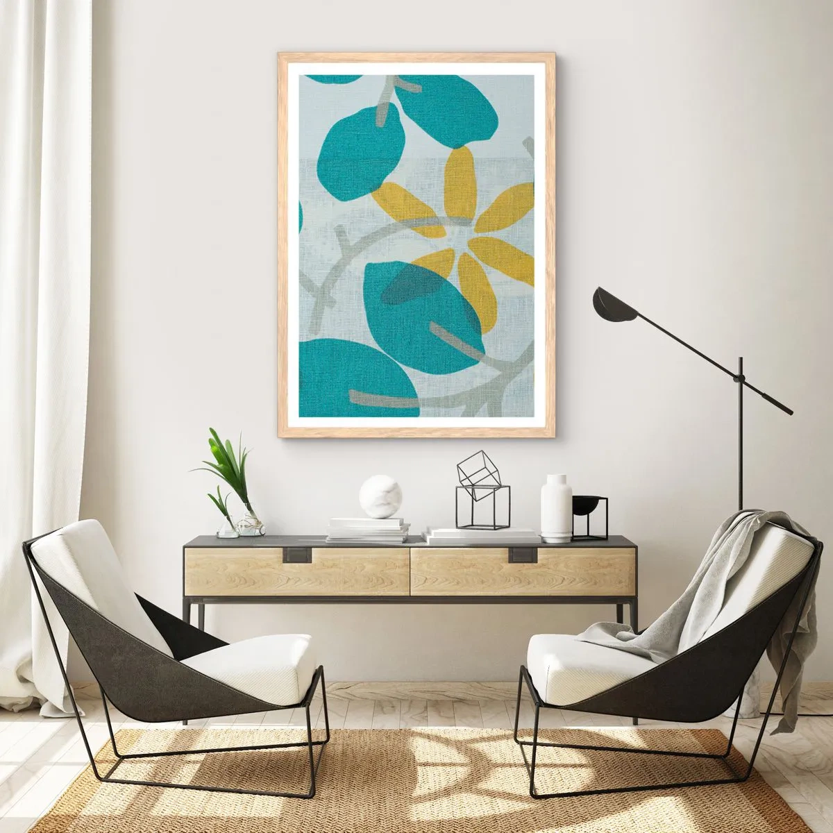 Poster in einem Rahmen aus heller Eiche - Unter den azurblauen Blättern - 30x40 cm