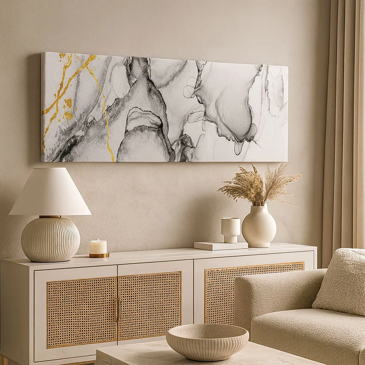 Bild auf Leinwand - Leinwandbild - Komposition mit Goldmotiv - 100x40 cm
