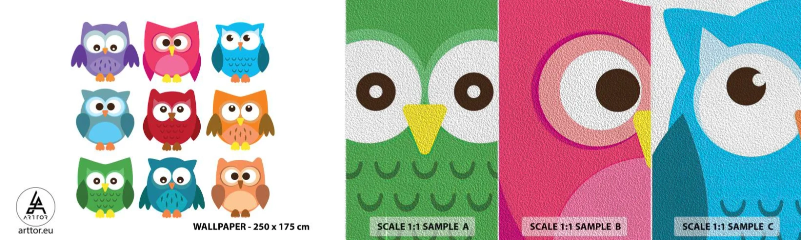Fototapeten Muster Premium Sand - Es macht Spaß, anders zu sein - Für Kinder, Eule, Grafik - 100x30 cm