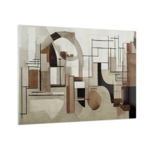 Glasbild - Bild auf glas - Geometrische Landschaft in Braun- und Beigetönen - 70x50cm - Stadtbild 2.0 - Moderne Wanddekoration für Wohnzimmer und Schlafzimmer ARTTOR