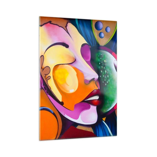 Glasbild - Bild auf glas - Bunte Abstraktion von Gesichtern im Street-Art-Stil - 50x70cm - Mit Farbe berühren - Moderne Wanddekoration für Wohnzimmer und Schlafzimmer ARTTOR